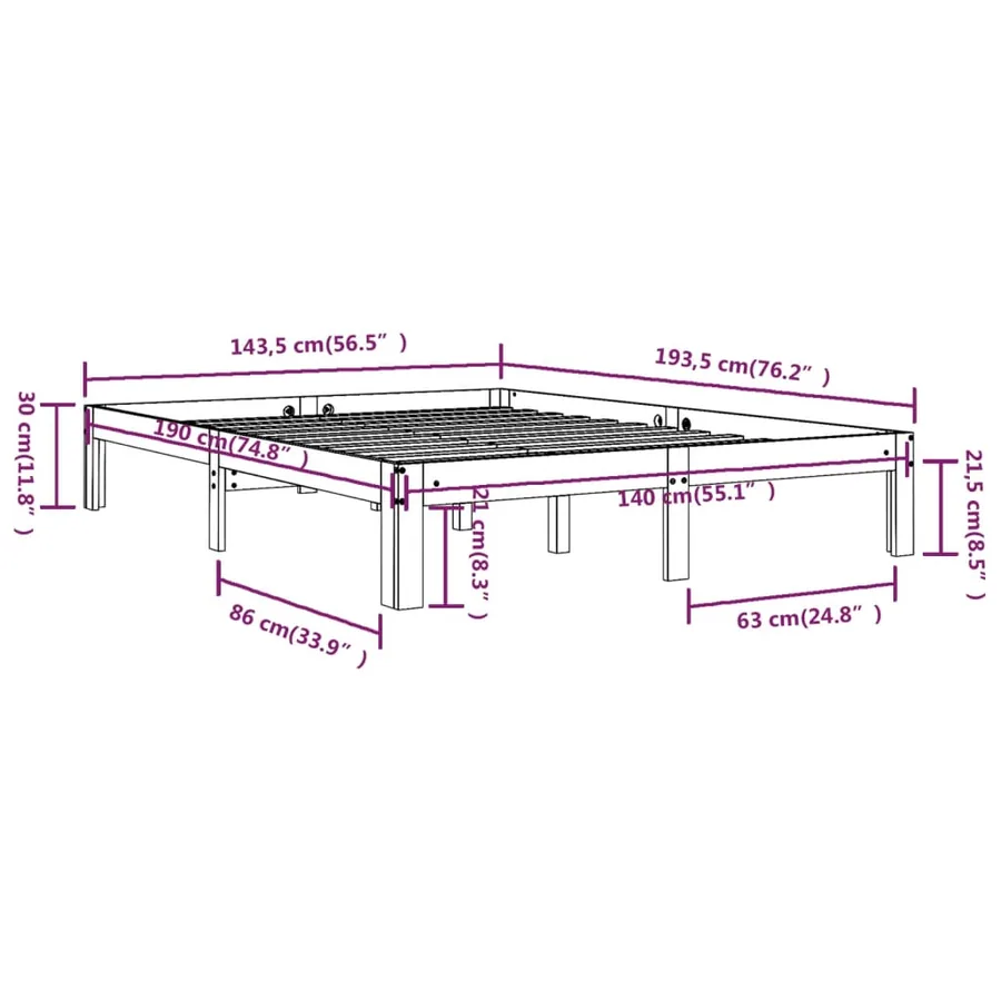 Cadre de lit sans matelas bois de pin massif 140x190 cm - 8