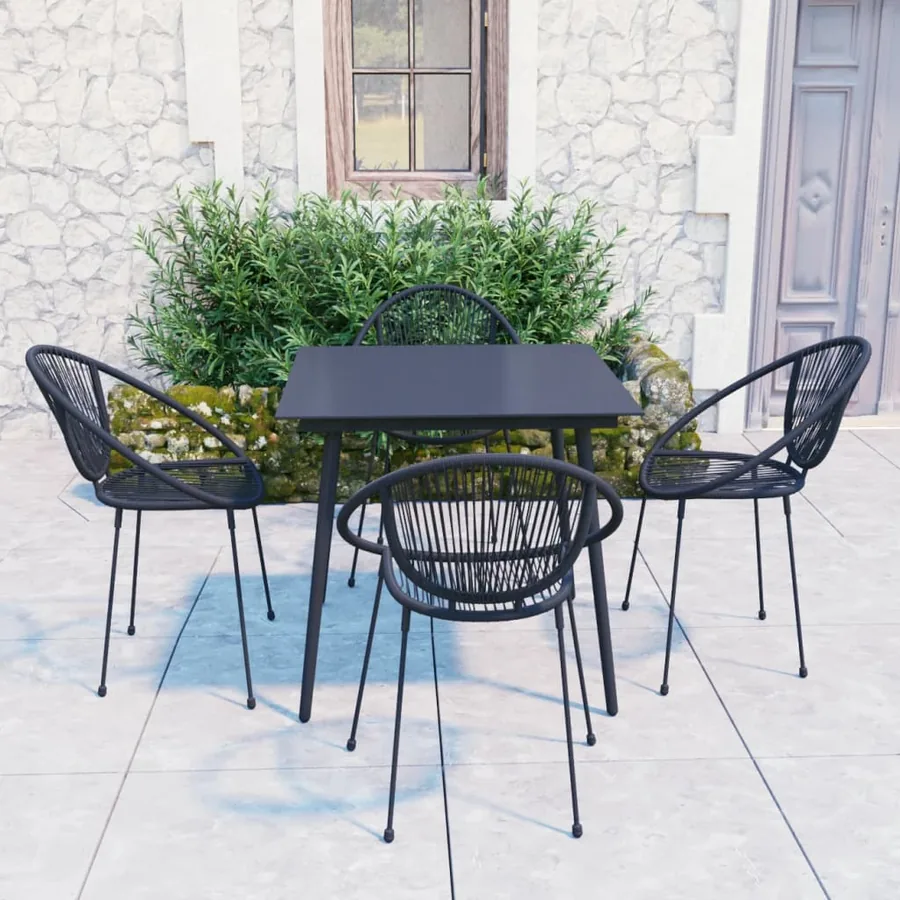 Ensemble à manger d'extérieur 5 pcs Rotin PVC Noir