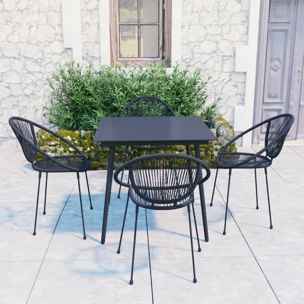 Ensemble à manger d'extérieur 5 pcs Rotin PVC Noir
