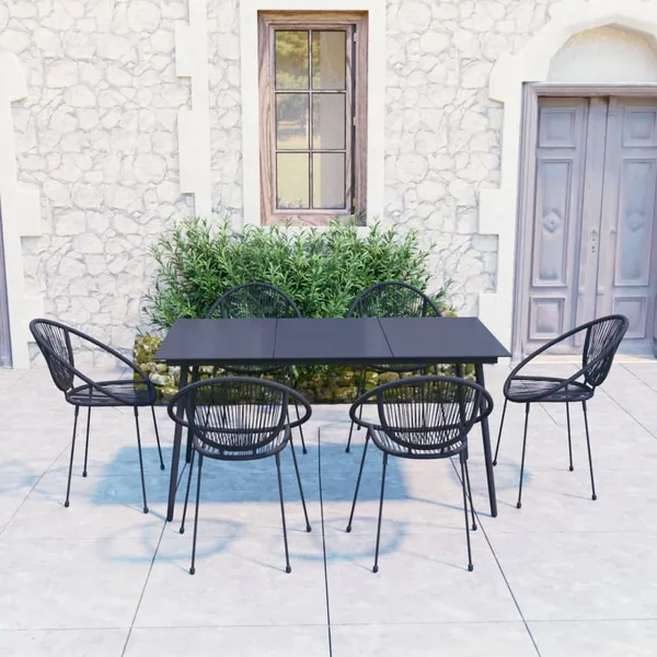 Ensemble à manger d'extérieur 7 pcs Rotin PVC Noir