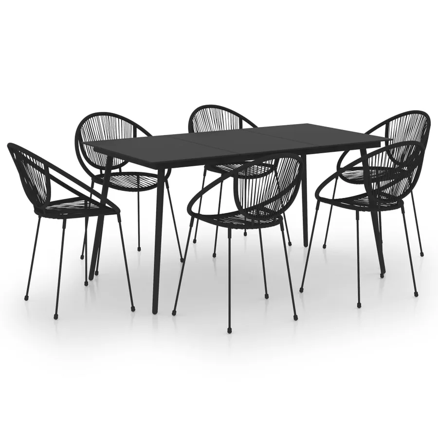 Ensemble à manger d'extérieur 7 pcs Rotin PVC Noir - 2
