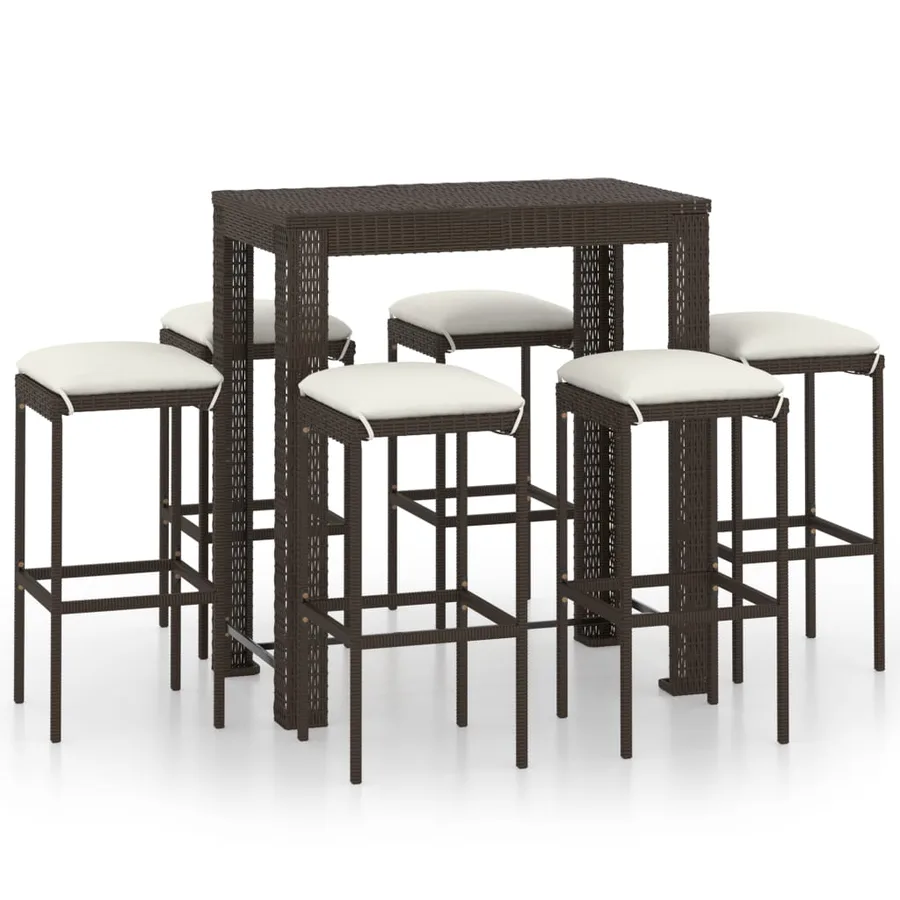 Ensemble de bar de jardin 7 pcs coussins Résine tressée Marron - 2