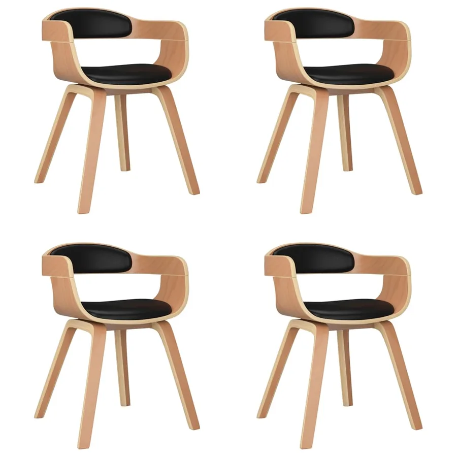 Chaises à manger lot de 4 noir bois courbé et similicuir - 2