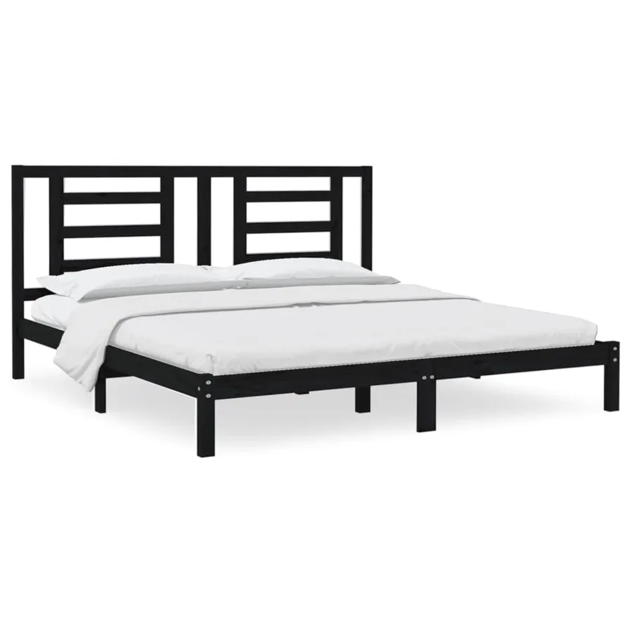 Cadre de lit sans matelas noir 200x200 cm bois massif de pin - 2