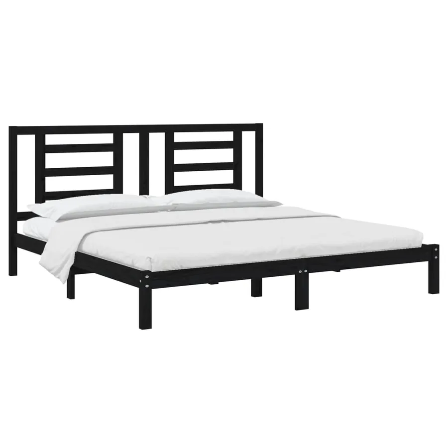 Cadre de lit sans matelas noir 200x200 cm bois massif de pin - 3