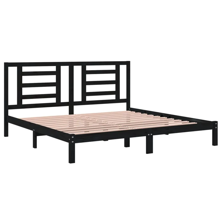 Cadre de lit sans matelas noir 200x200 cm bois massif de pin - 4