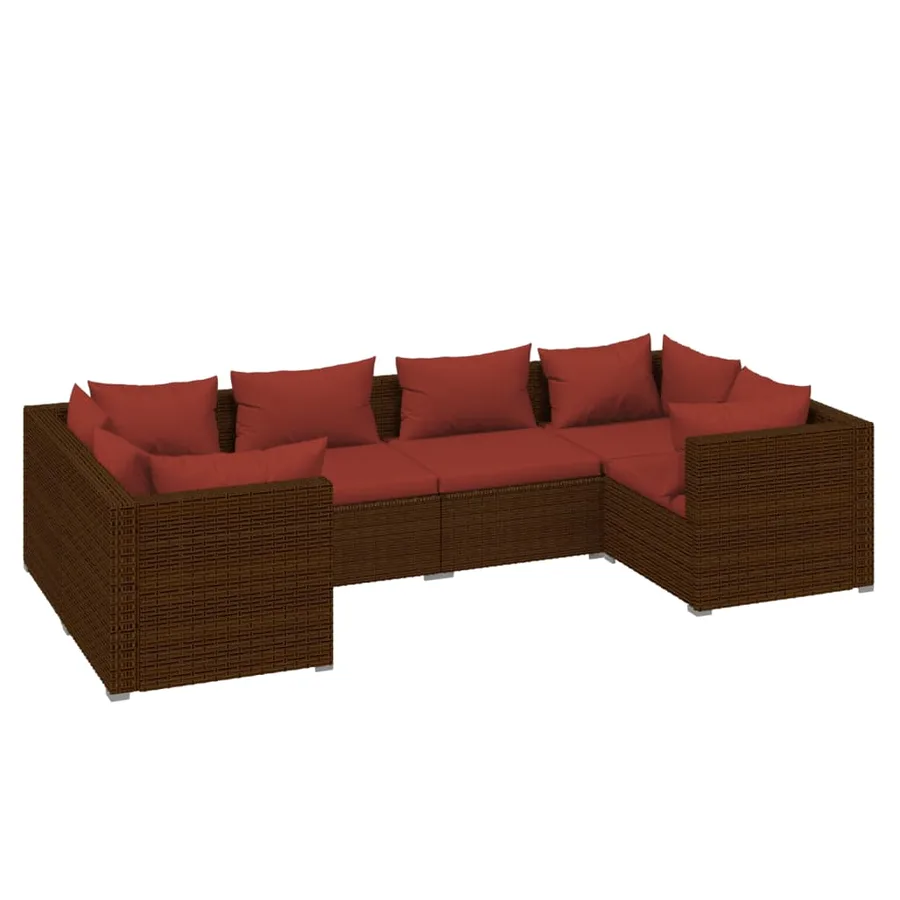 Salon de jardin 6 pcs avec coussins Résine tressée Marron - 2
