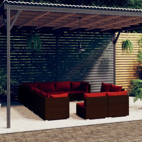 Salon de jardin 12 pcs avec coussins Marron Résine tressée