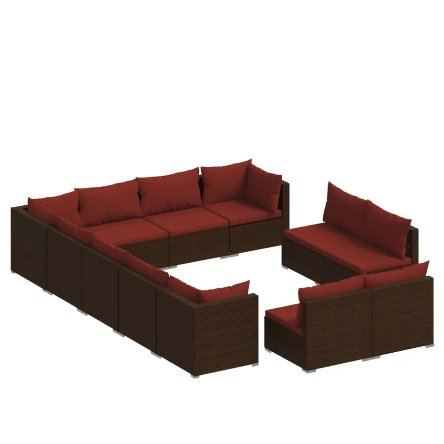Salon de jardin 12 pcs avec coussins Marron Résine tressée - 2