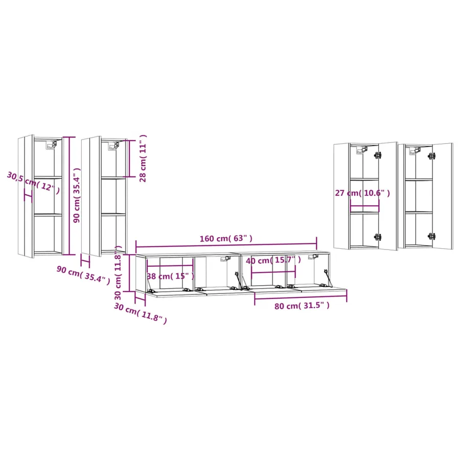 Ensemble de meubles TV 6 pcs Chêne fumé Bois d'ingénierie - 8