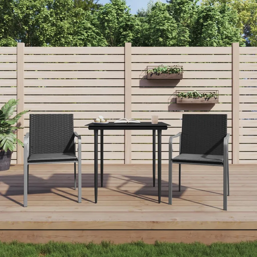 Ensemble à manger de jardin 3 pcs coussins résine tressée acier