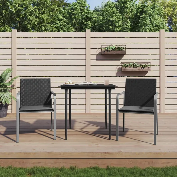Ensemble à manger de jardin 3 pcs coussins résine tressée acier