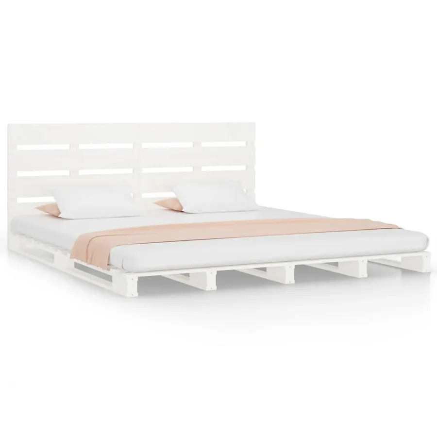 Cadre de lit sans matelas blanc 160x200 cm bois de pin massif - 2