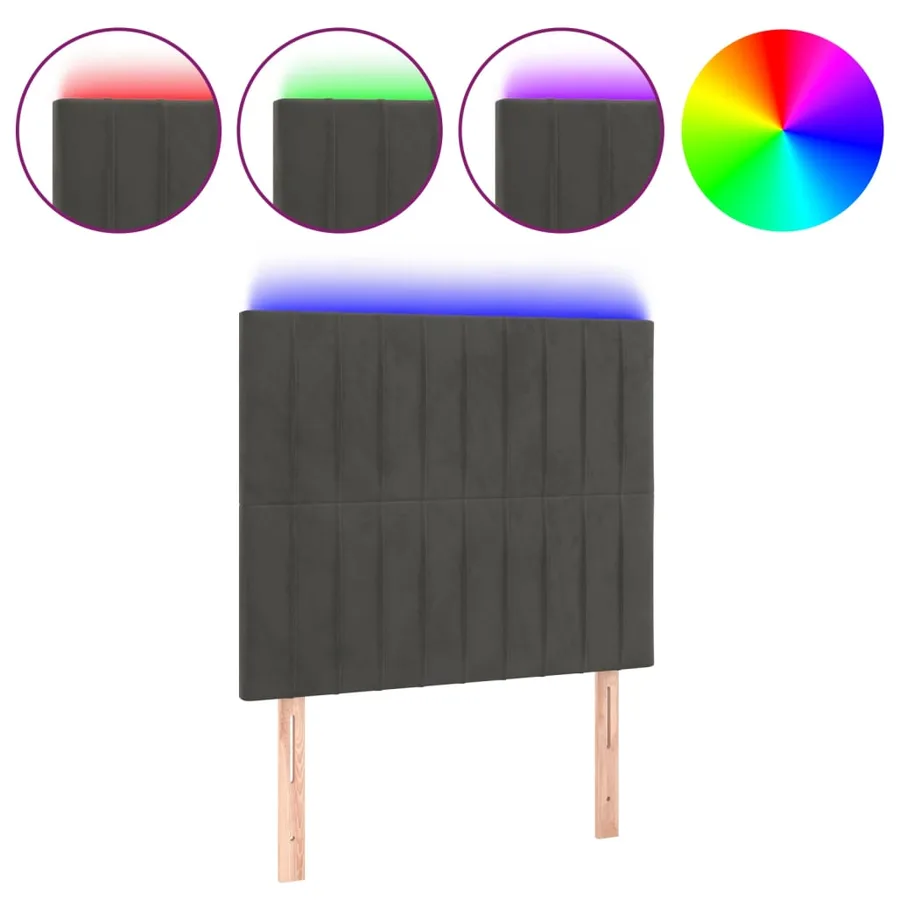 Tête de lit à LED Gris foncé 100x5x118/128 cm Velours - 2