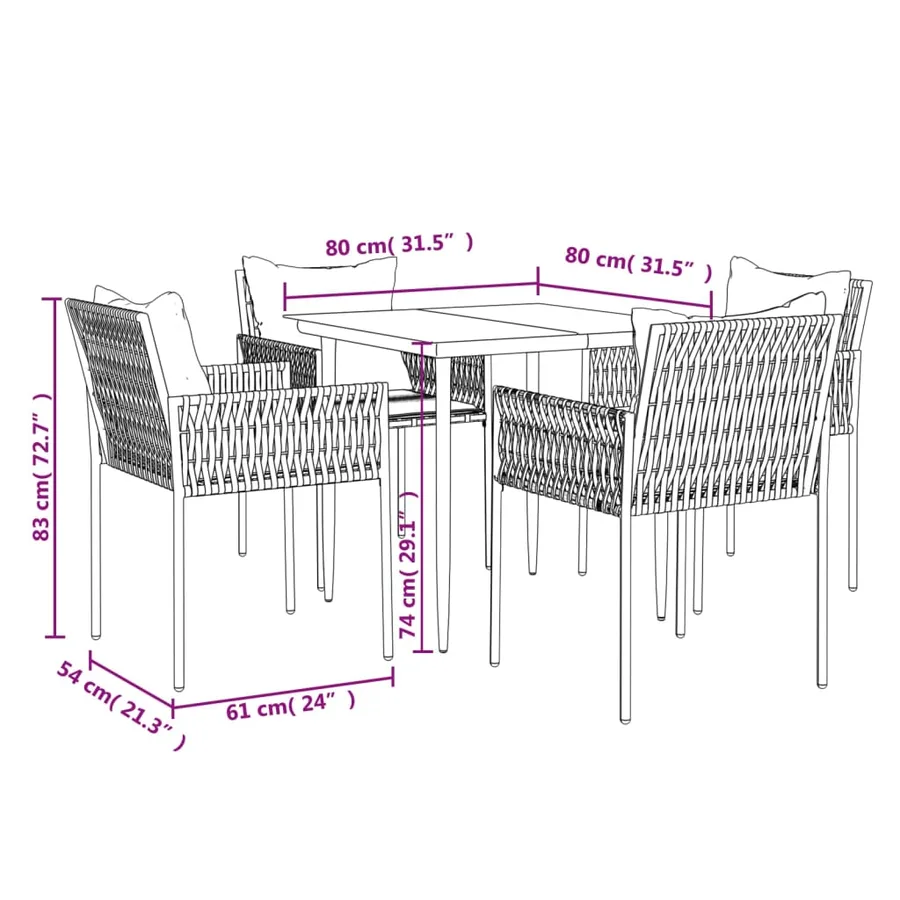 Ensemble à manger de jardin 5 pcs coussins résine tressée acier - 10