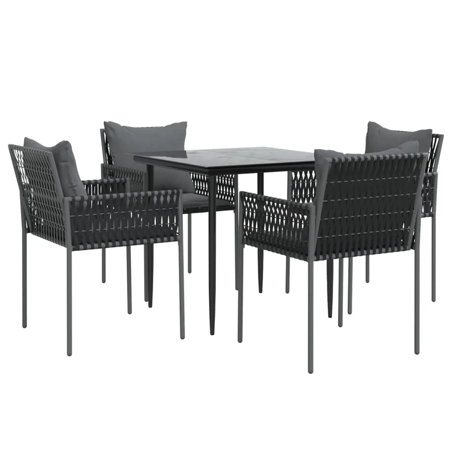 Ensemble à manger de jardin 5 pcs coussins résine tressée acier - 3