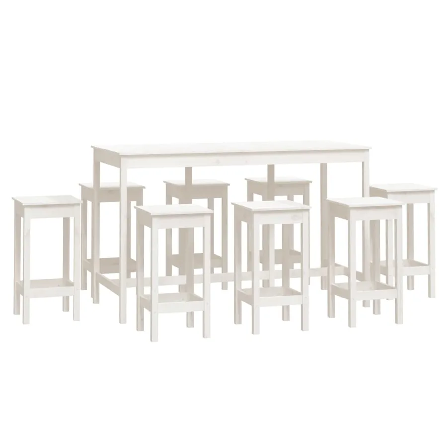 Ensemble de bar 9 pcs Blanc Bois de pin massif - 2