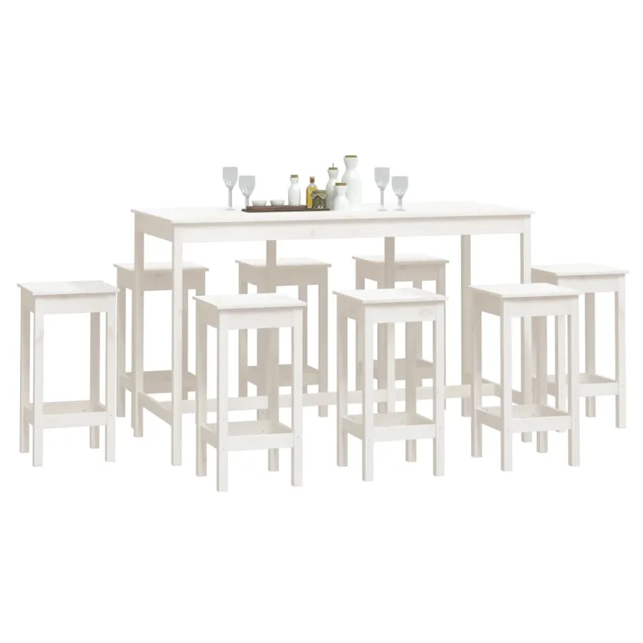 Ensemble de bar 9 pcs Blanc Bois de pin massif - 7