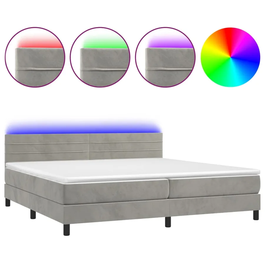 Sommier à lattes de lit avec matelas LED Gris clair 200x200 cm - 2
