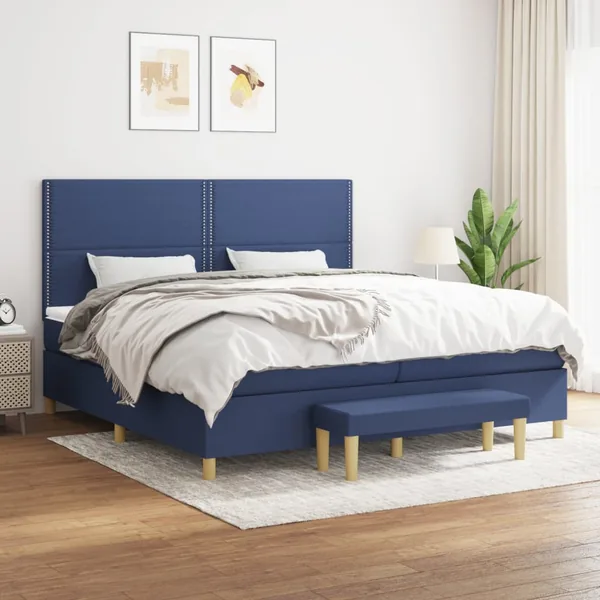 Sommier à lattes de lit avec matelas Bleu 200x200 cm Tissu