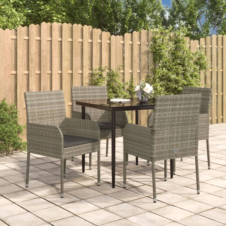 Ensemble à manger de jardin coussins 5 pcs noir et gris
