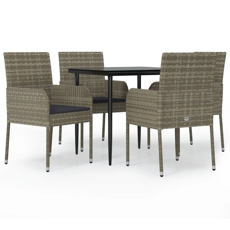 Ensemble à manger de jardin coussins 5 pcs noir et gris - 2