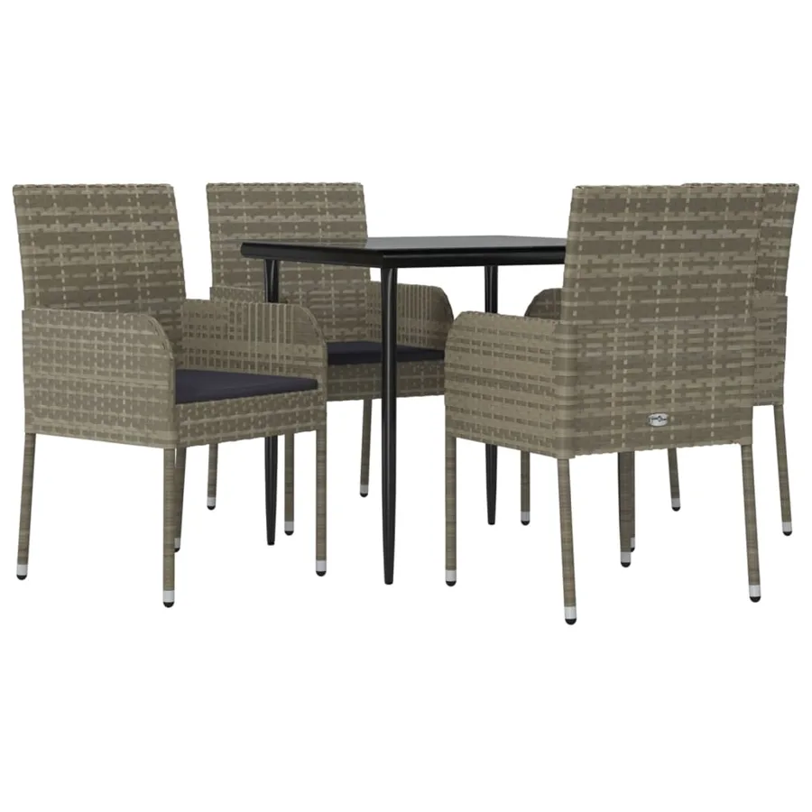 Ensemble à manger de jardin coussins 5 pcs noir et gris - 3