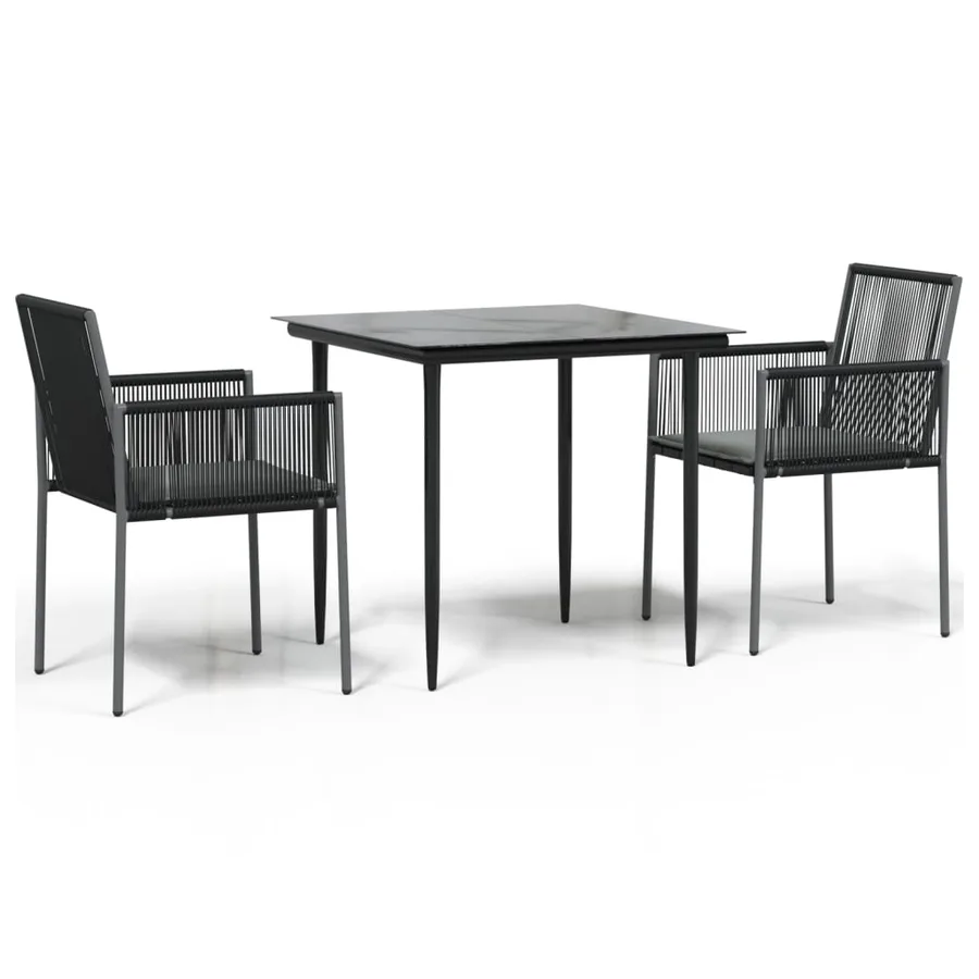 Ensemble à manger de jardin coussins 3 pcs noir rotin et acier - 2