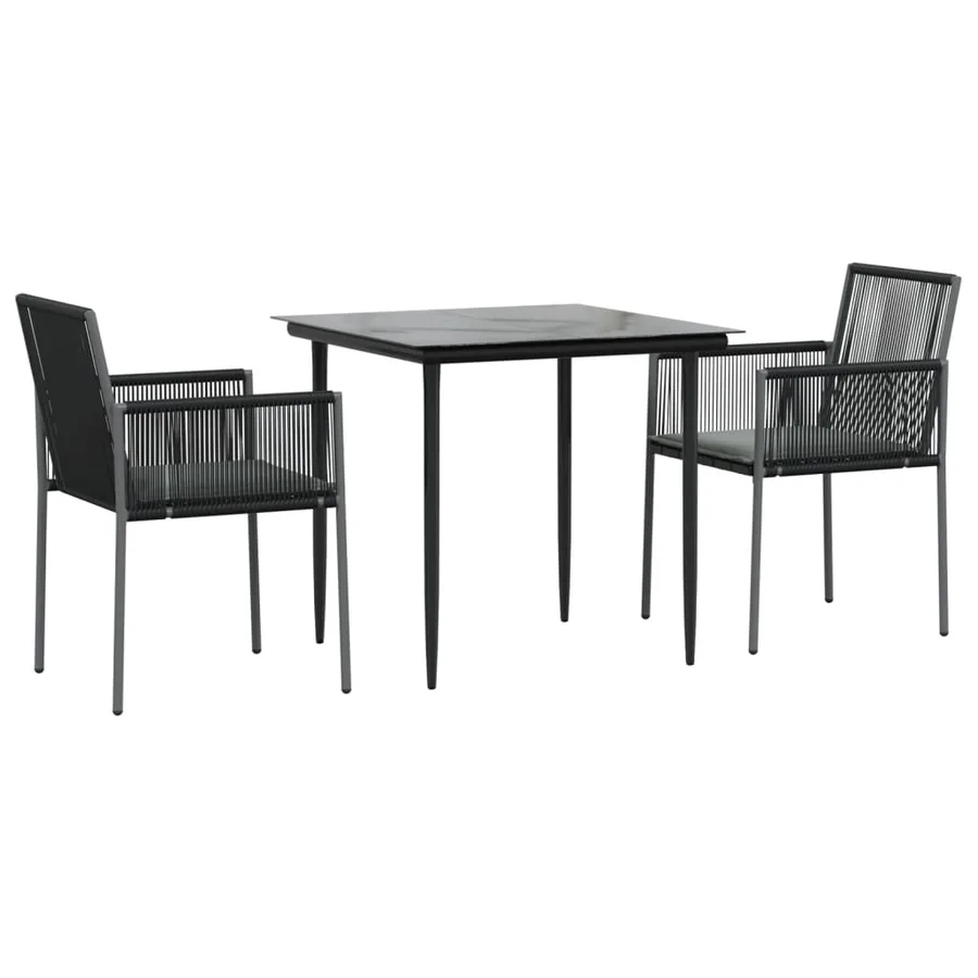 Ensemble à manger de jardin coussins 3 pcs noir rotin et acier - 3