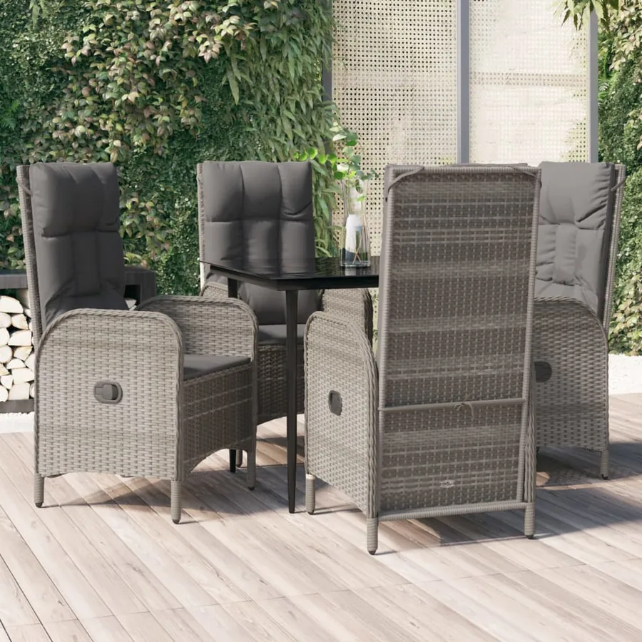 Ensemble à manger de jardin coussins 5 pcs noir et gris