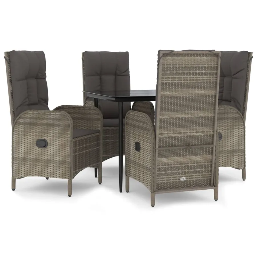 Ensemble à manger de jardin coussins 5 pcs noir et gris - 2