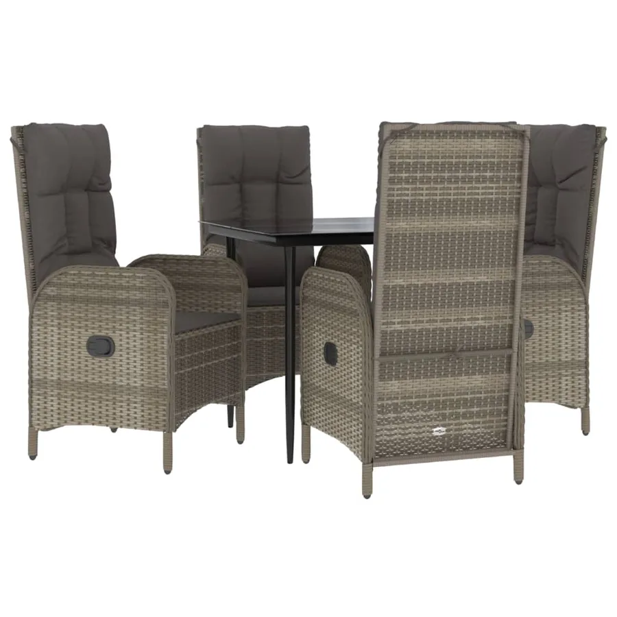 Ensemble à manger de jardin coussins 5 pcs noir et gris - 3