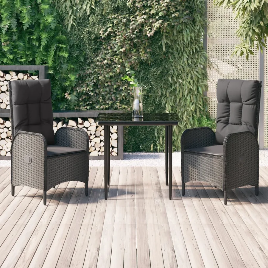 Ensemble à manger de jardin avec coussins 3 pcs Noir