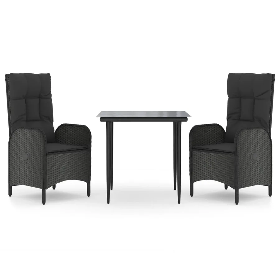 Ensemble à manger de jardin avec coussins 3 pcs Noir - 2