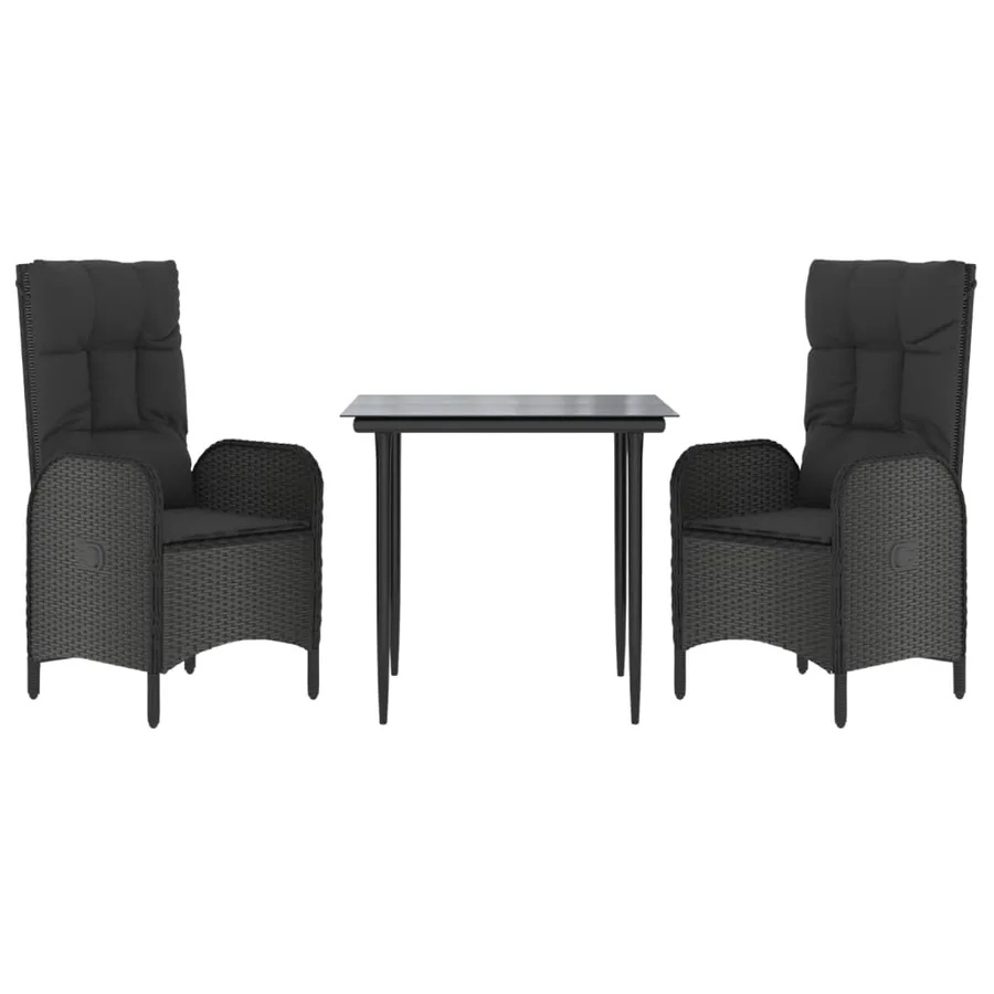 Ensemble à manger de jardin avec coussins 3 pcs Noir - 3