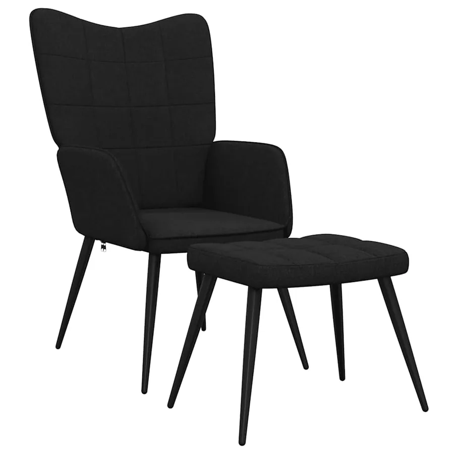 Chaise de relaxation avec tabouret Noir Tissu - 2