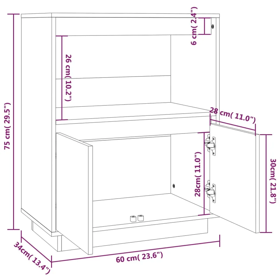 Buffet 60x34x75 cm Bois massif de pin - 9