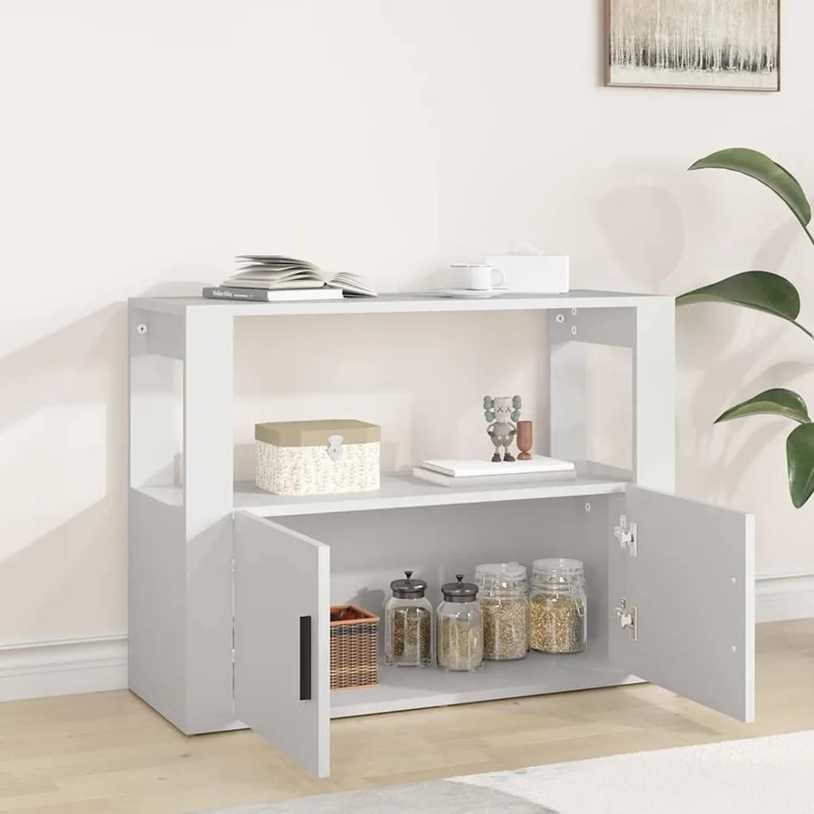 Buffet Blanc 80x30x60 cm Bois d'ingénierie - 3