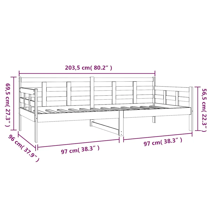 Lit de jour sans matelas bois de pin massif 90x200 cm - 11