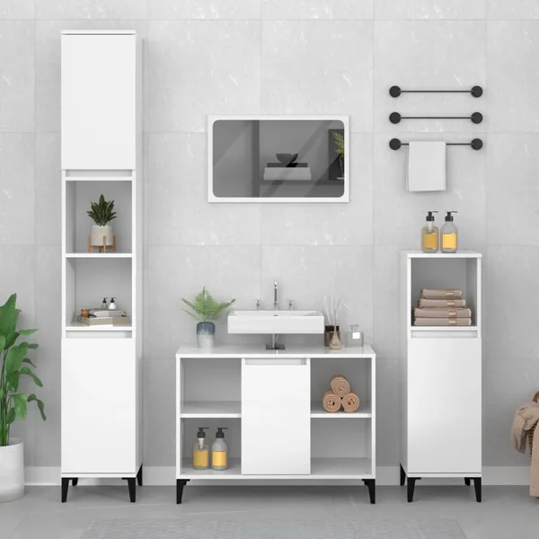 Meuble d'évier blanc brillant 80x33x60 cm bois d'ingénierie