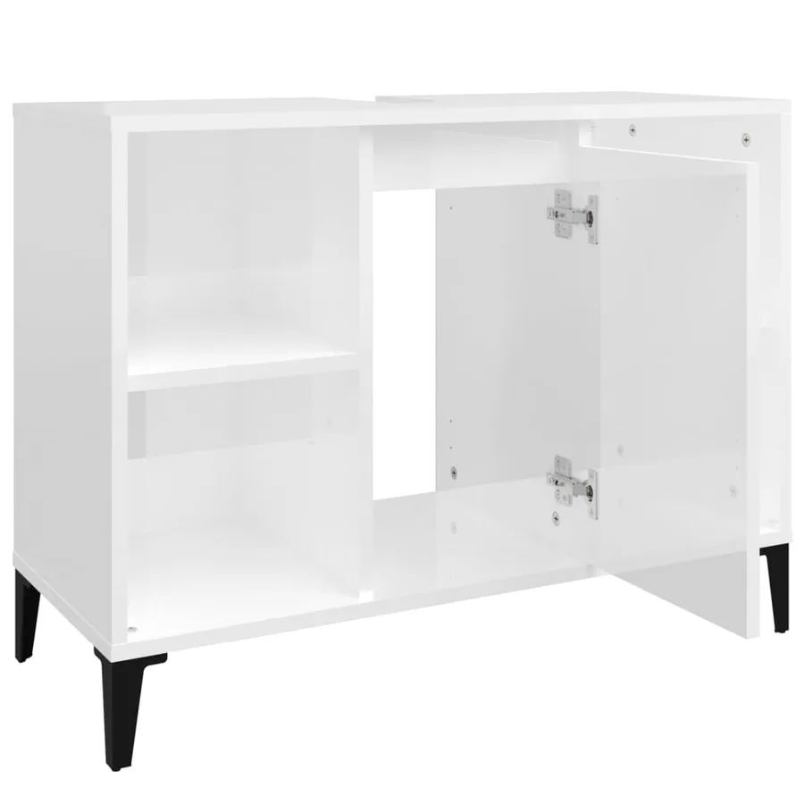 Meuble d'évier blanc brillant 80x33x60 cm bois d'ingénierie - 7