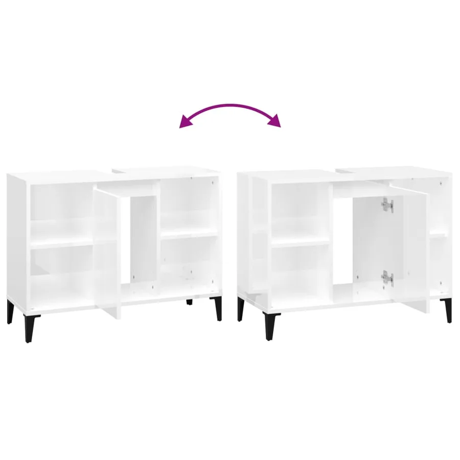Meuble d'évier blanc brillant 80x33x60 cm bois d'ingénierie - 9