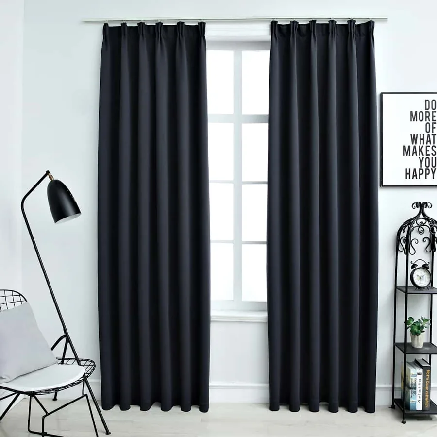Rideaux occultants avec crochets 2 pcs Anthracite 140x225 cm