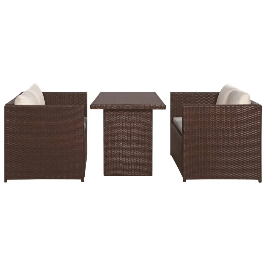 Ensemble de bistro 3 pcs avec coussins marron résine tressée - 2