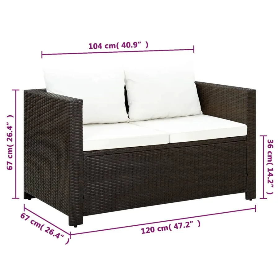 Ensemble de bistro 3 pcs avec coussins marron résine tressée - 7