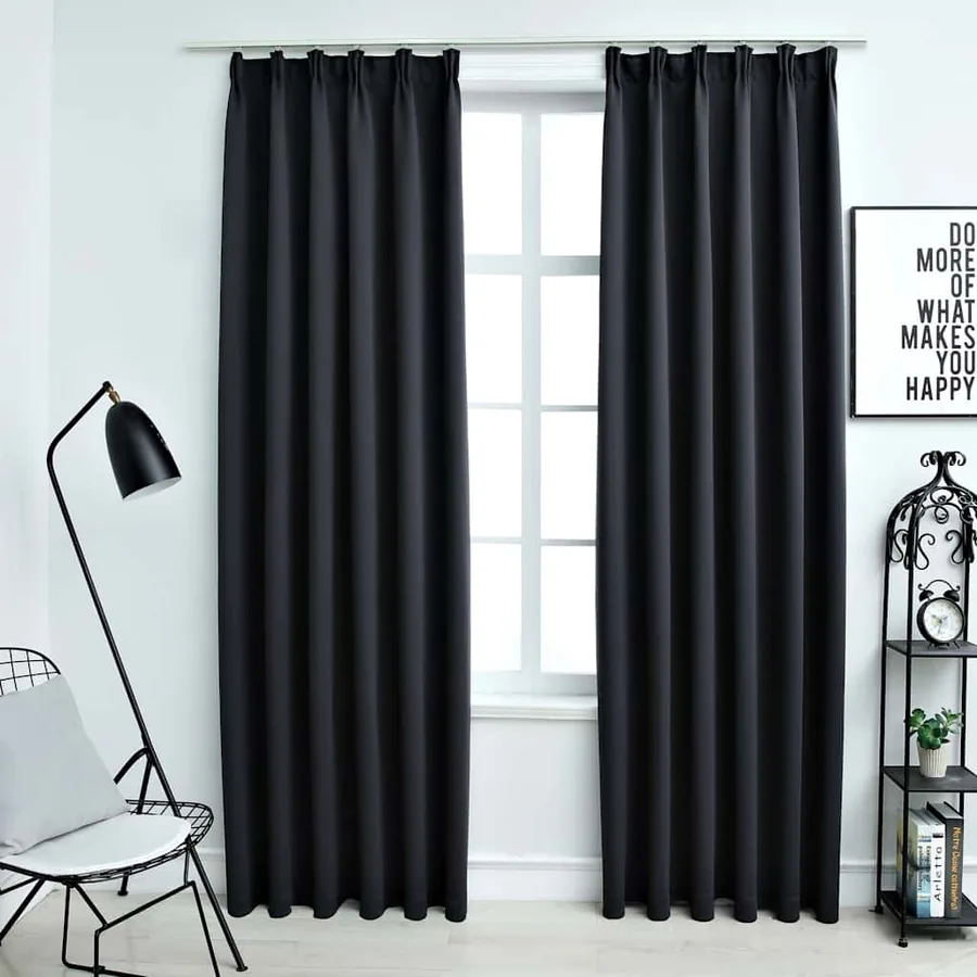 Rideaux occultants avec crochets 2 pcs Noir 140x245 cm