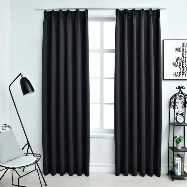 Rideaux occultants avec crochets 2 pcs Noir 140x245 cm