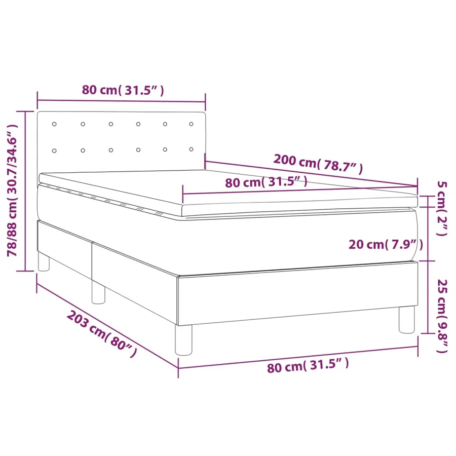 Sommier à lattes de lit avec matelas et LED Gris clair 80x200cm - 8