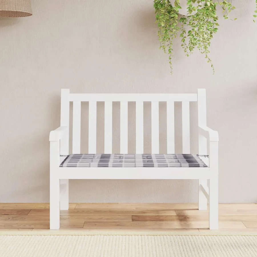 Coussin de banc de jardin motif à carreaux gris 100x50x3 cm
