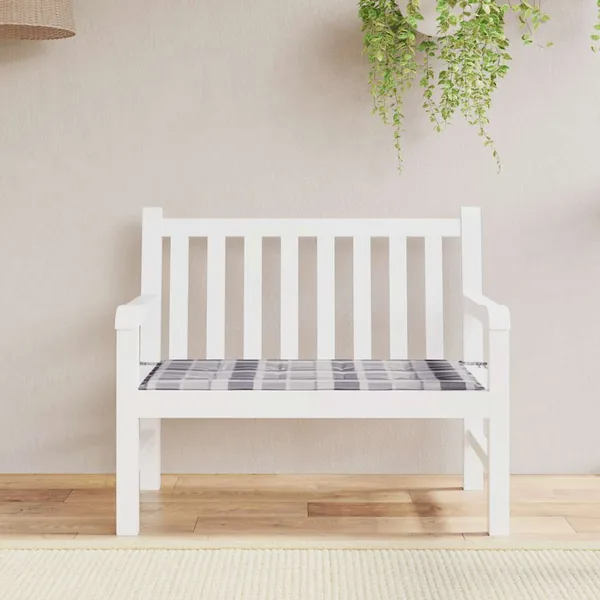 Coussin de banc de jardin motif à carreaux gris 100x50x3 cm
